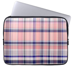 Rosa Navy Blue Weiße Preppy Madras Kariert Laptopschutzhülle