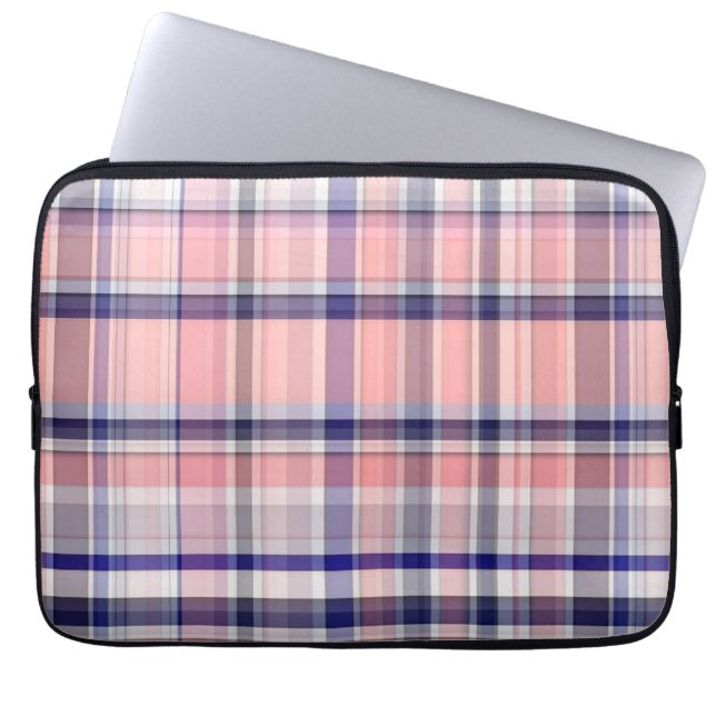 Rosa Navy Blue Weiße Preppy Madras Kariert Laptopschutzhülle (Vorderseite)