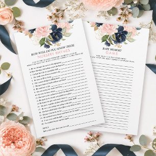 Rosa-Navy-Blumen-Doppelseitige-Baby-Shower-Spiele