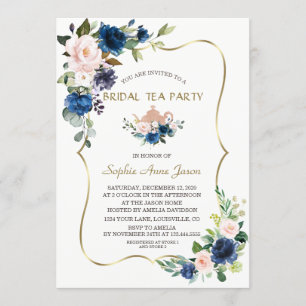 Rosa Navy Blumen Gold Bridal Tee Party Einladung