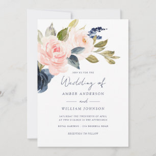 Rosa Navy Blumen Hochzeit Einladung