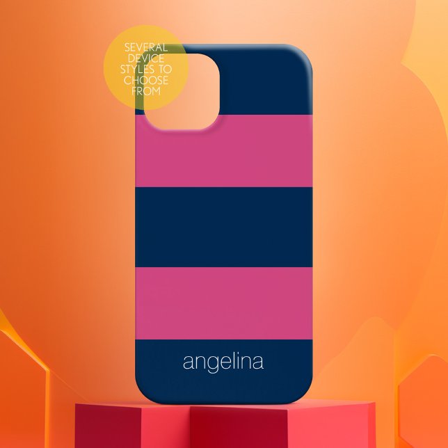Rosa Navy Modernes Streifenmuster mit individuelle Case-Mate iPhone Hülle (Personalized Case-Mate Phone Case - Choose Your Device and Add Text or Completely Customize)