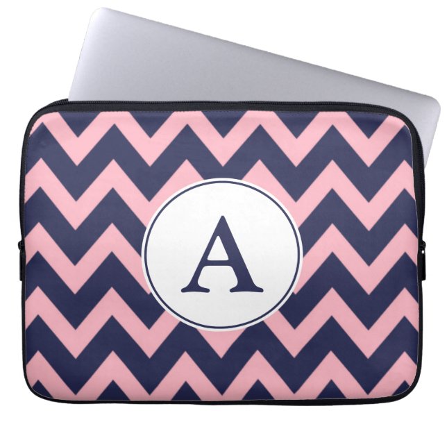 Rosa Navy Monogram Laptop Sleeve (Vorderseite)
