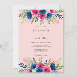 Rosa Navy Strahlende Sommerhochzeit Einladung
