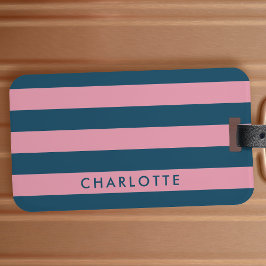 Rosa Navy Strip | Moderner Trendname Preppy Name Gepäckanhänger