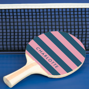 Rosa Navy Strip   Moderner Trendname Preppy Name Tischtennis Schläger