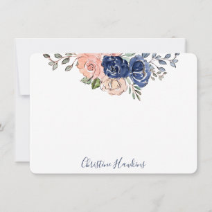 Rosa & Navy Wasserfarben-Blumen-Personalized Mitteilungskarte