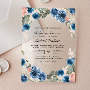 Rosa Navyblau Florale Hochzeit Acryleinladungen