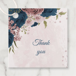 rosa navyblaue Blumen botanische Hochzeit Geschenkanhänger