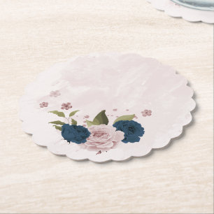 rosa navyblaue Blumen botanische Hochzeit Untersetzer