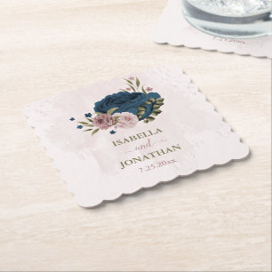 rosa navyblaue Blumen botanische Hochzeit Untersetzer