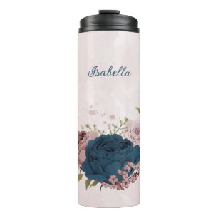 rosa navyblaue Blumen Hochzeit  Thermosbecher