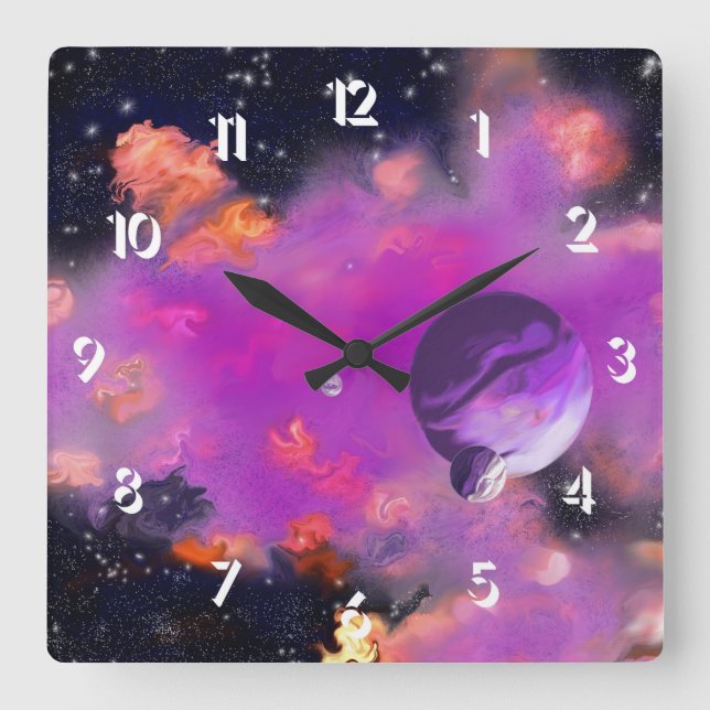 Rosa Nebulae Quadratische Wanduhr (Vorderseite)