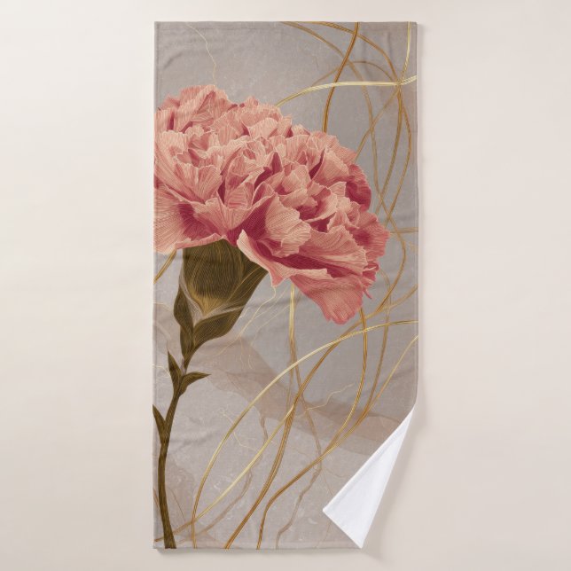 Rosa Nelke Floral Gold Badehandtuch (Badehandtuch)