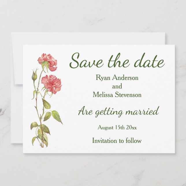 Rosa Nelken Aquarelltafel Save the Date Karte (Vorderseite)