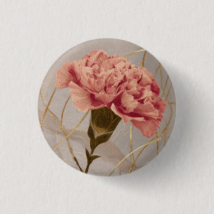 Rosa Nelken-Blumen-Gold Button