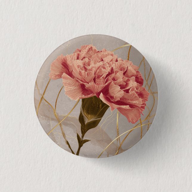 Rosa Nelken-Blumen-Gold Button (Vorderseite)