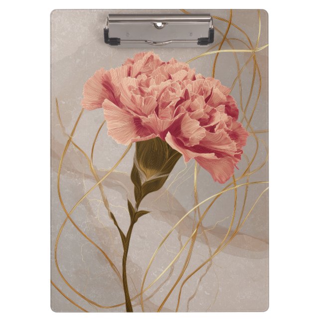 Rosa Nelken-Blumen-Gold Klemmbrett (Vorderseite)