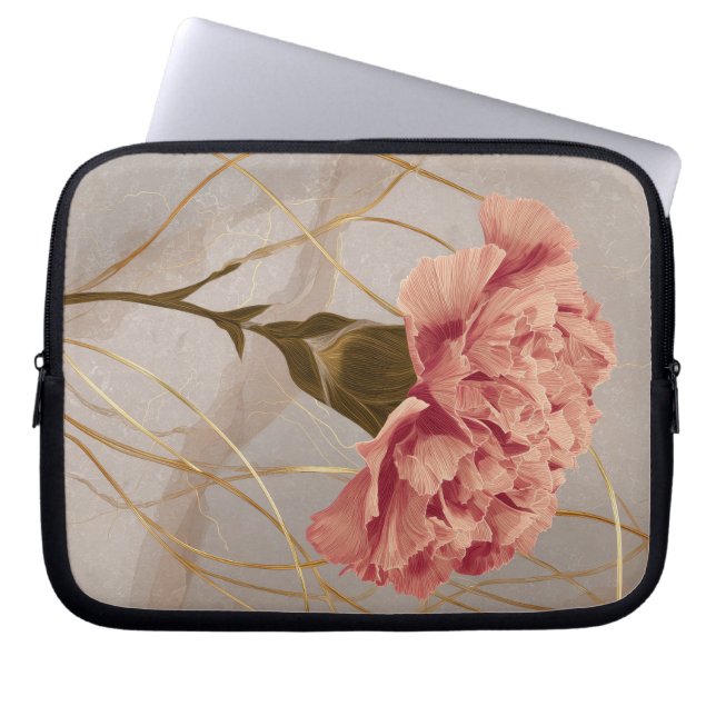 Rosa Nelken-Blumen-Gold Laptopschutzhülle (Vorderseite)