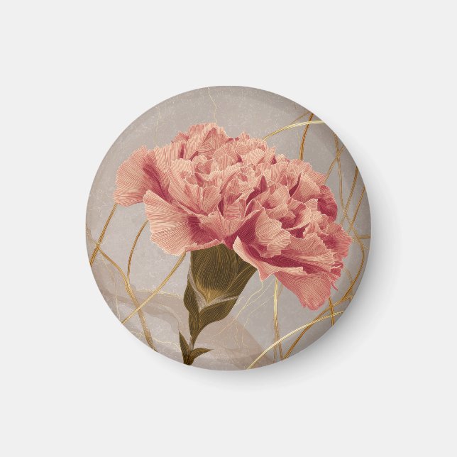 Rosa Nelken-Blumen-Gold Magnet (Vorne)