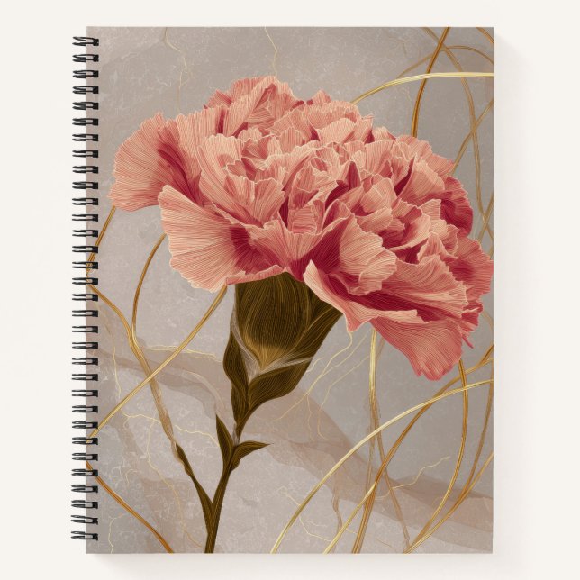 Rosa Nelken-Blumen-Gold Notizbuch (Vorderseite)