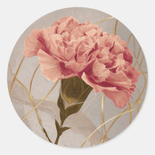 Rosa Nelken-Blumen-Gold Runder Aufkleber