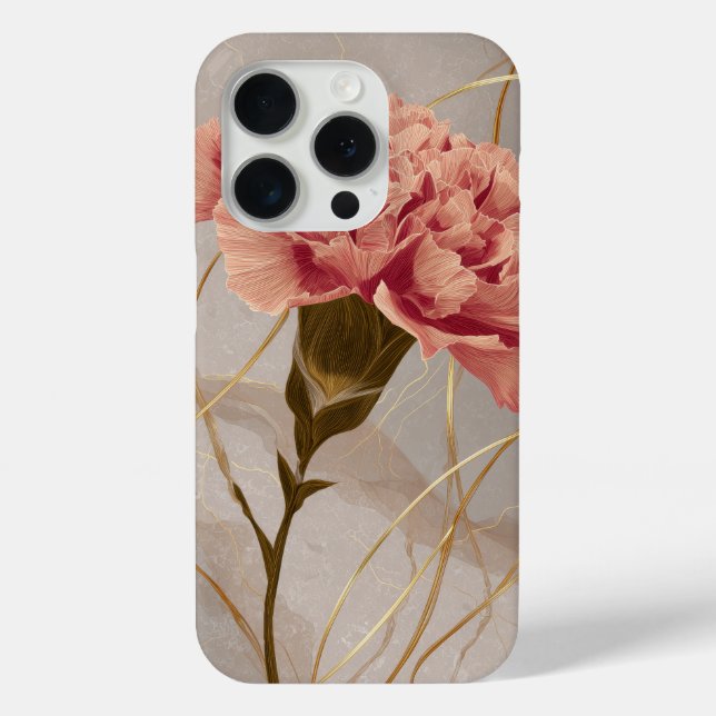 Rosa Nelken-Blüten-Gold Case-Mate iPhone Hülle (Rückseite)