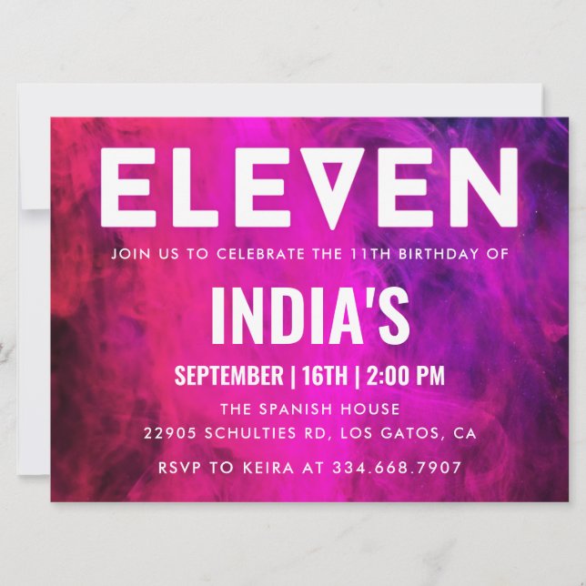 Rosa Neon 11. Geburtstag Einladung (Vorderseite)
