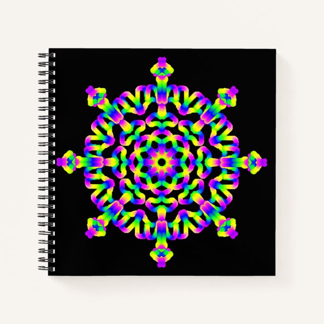 *~* Rosa Neon Blue Mandala auf Black Notizbuch (Vorderseite)