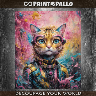 Rosa neon Cyberpunk-Streunenstadtkatze Seidenpapier
