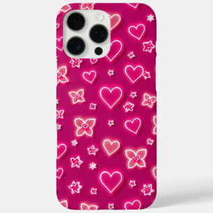 Rosa Neon-Herzen und Sterne iPhone-Hülle iPhone 16 Pro Max Hülle