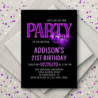 Rosa Neon Party Bus zum Geburtstag Einladung