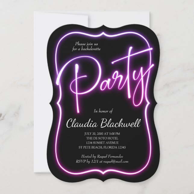 Rosa Neon Party Einladung (Vorderseite)