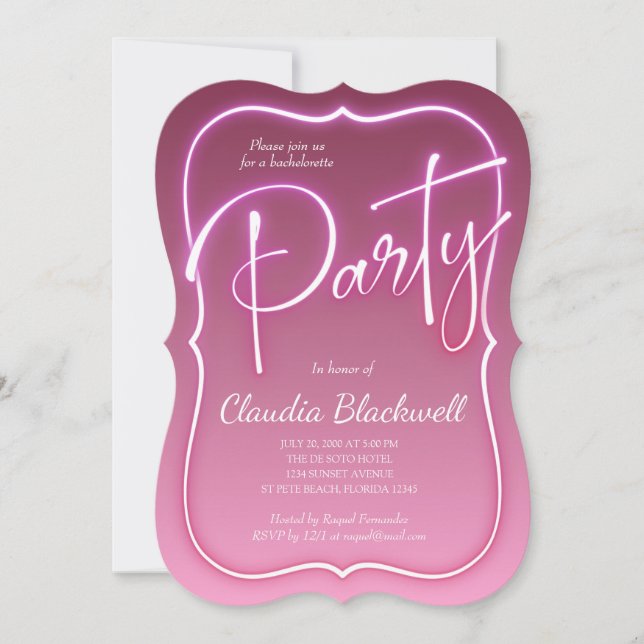 Rosa Neon Party Einladung (Vorderseite)