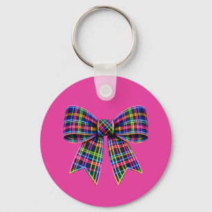 Rosa Neon-Schleife Tartan-Band schottisch süß Schlüsselanhänger