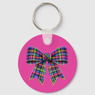Rosa Neon-Schleife Tartan-Band Schottland Süß Schlüsselanhänger