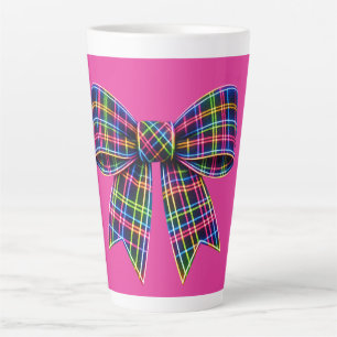Rosa Neon-Schleife Tartanband Schottisch Süß Milchtasse