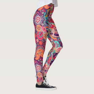 Rosa Neonpaisleyblumenmuster Leggings