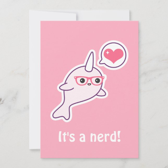 Rosa Nerd Narwhal Baby Shower Einladungen (Vorderseite)