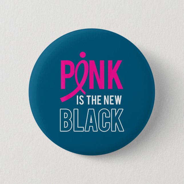 Rosa neue schwarze Brustkrebs-Überlebender-Design Button (Vorderseite)