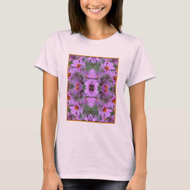 Rosa Neuengland Aster-Blume Abstrakt T-Shirt (Vorderseite)