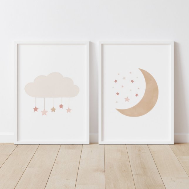 Rosa neutrale Wolke und Kinderzimmer der Mond Girl Bilderwand Sets (Von Creator hochgeladen)