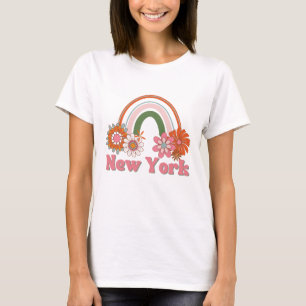 Rosa New York Power Blume Retro T - Shirt