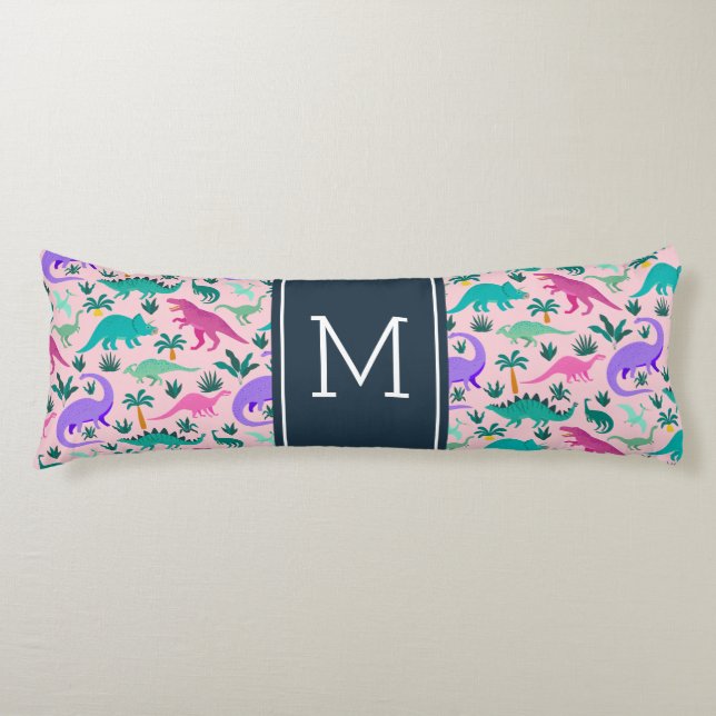 Rosa | Niedlich farbiges Dinosaurier-Muster Kid Mo Seitenschläferkissen (Vorderseite)