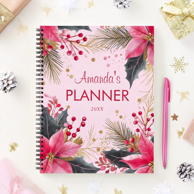 Rosa Niedlich Girly Elegante Weihnachten Planer (Pink Cute Girly Elegant Christmas Holiday Planner)