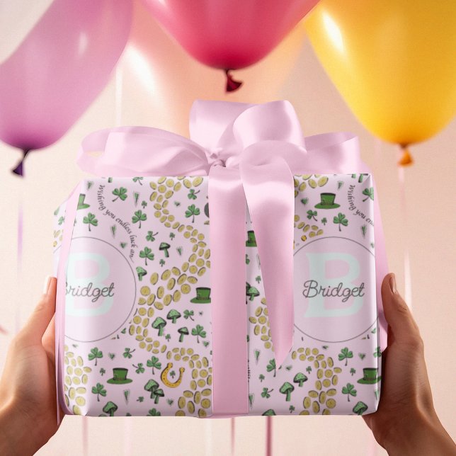 Rosa Niedlich n'Curvy Kleeblatts Giro del Malcanto Geschenkpapier (How adorable is this??!! St Patricks Day Custom Wrapping Paper for all Girls and Baby occasions :)))