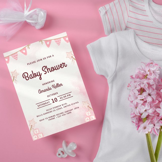 Rosa Niedlich Star Kinderdusche Einladung (Von Creator hochgeladen)