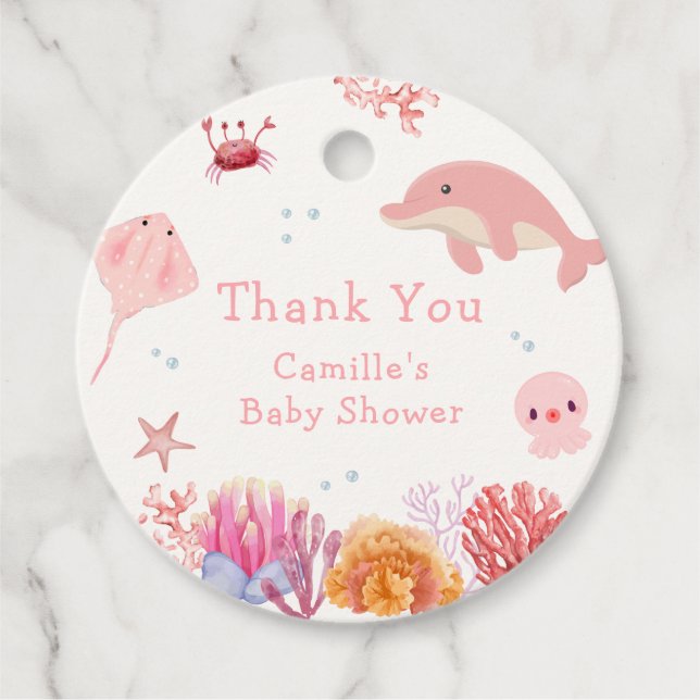 Rosa Niedlich unter dem Meer Dolphin Girl Dusche Geschenkanhänger (Vorderseite)