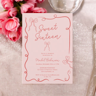 Rosa niedliche Bögen Bänder Illustrationen Sweet 1 Einladung