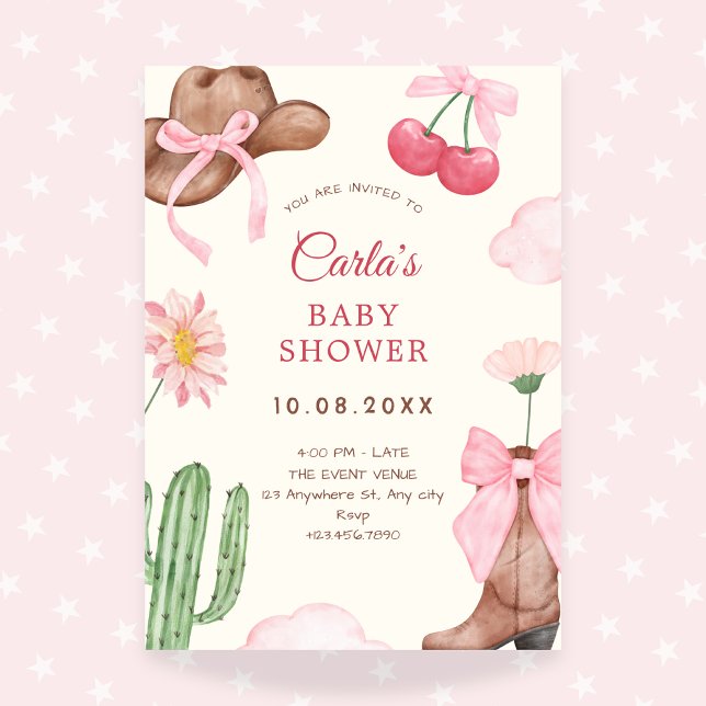 Rosa niedliche Cowboy-Bogen-Babydusche Einladung (Von Creator hochgeladen)